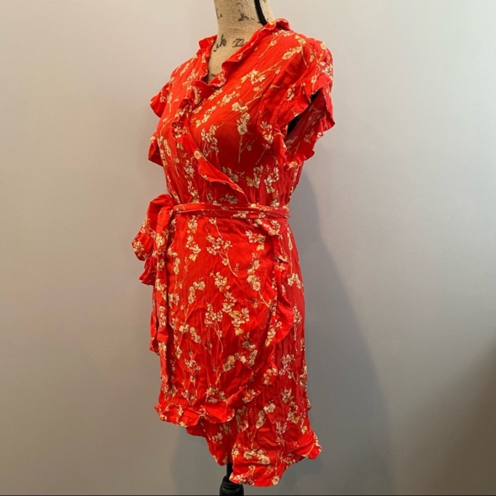 MLM Label Indra Wrap Ruffle Mini Dress Red Floral Small - Picture 8 of 8